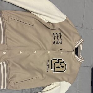 Zara Beige and White Varsity Jacket
